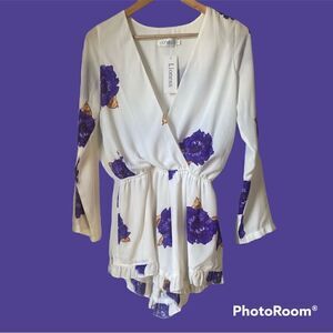 Lioness white floral shorts romper